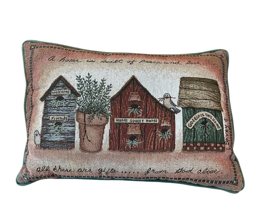 La France Home Birdhouses Tapestry Throw Pillow Cushion Made In USA 17 X 12”